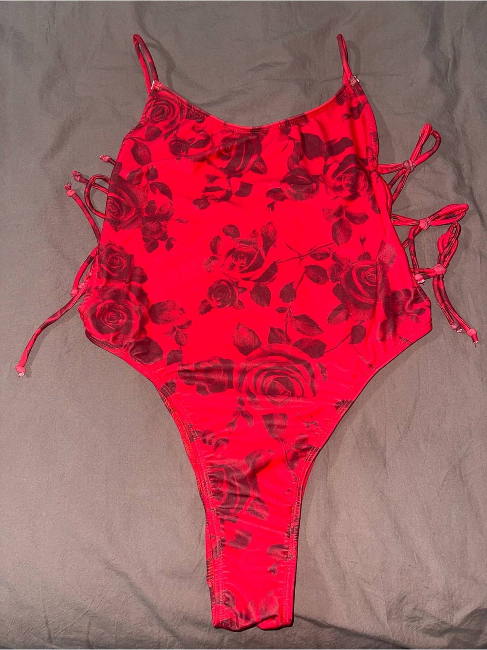 Red Rose Women’s One-Piece Swimsuit with High Sides w/ Ties